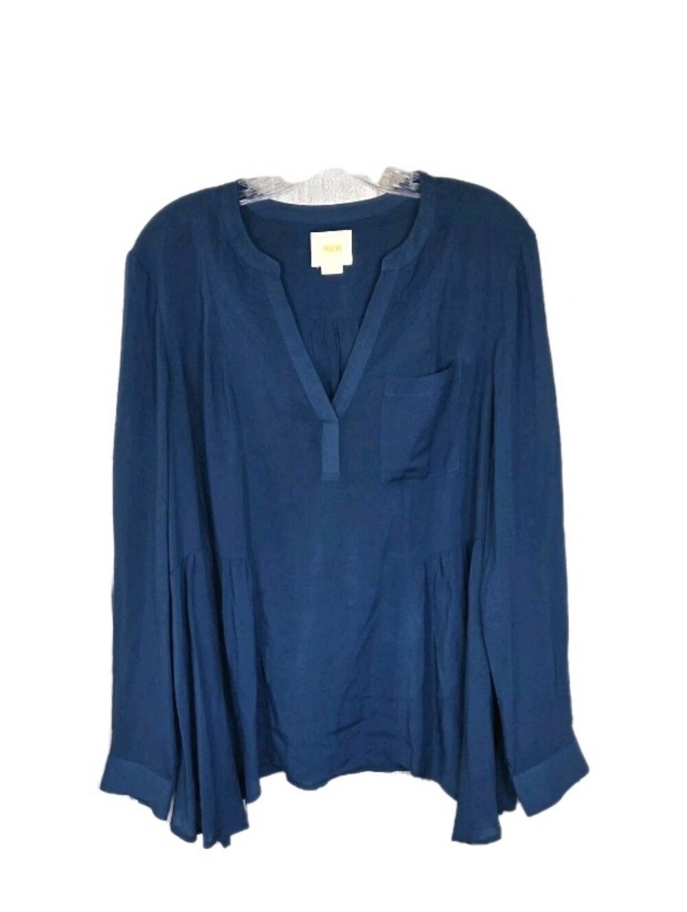 Anthropologie Maeve Laiken Henley Top  Womens Size 8 Blue Asymmetrical Hem